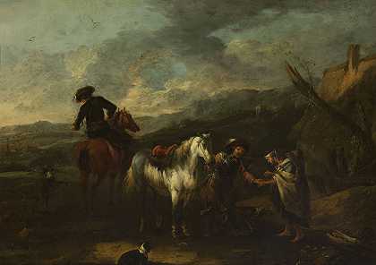《骑手和乞丐女人对抗风景》作者：August Querfurt