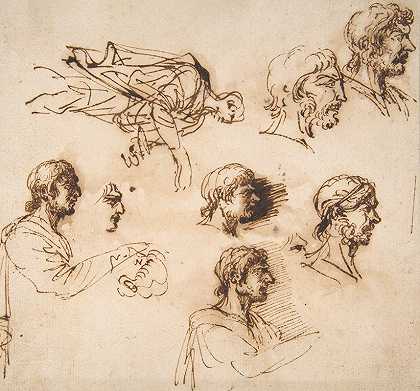 Salvator Rosa的《男性头部侧面研究》和《男性站立研究》