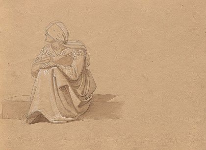 《罗马和周围景色专辑，风景研究》，第19a页：弗朗茨·约翰海因里希·纳多普（Franz Johann Heinrich Nadorp）的坐姿女性