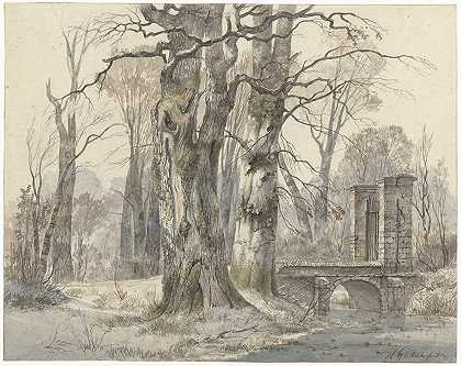 Hendrik Gerrit ten Cate的《树间有门的冬季风景》