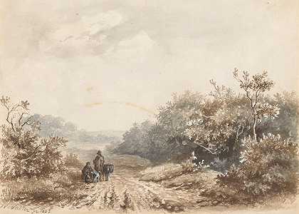 亨德里克·瓦尔肯堡的《一家人、一只羊和一只狗的风景》