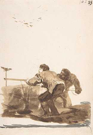 弗朗西斯科·德·戈亚的《男人用诱饵捕鸟》
