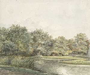 Pieter Ernst Hendrik Praetorius的《水上树木风景》
