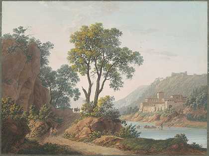 路易斯·阿尔伯特·吉兰·巴克勒男爵《城堡与旅行者的河流风景》