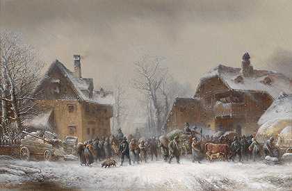 安东·多尔（Anton Doll）的《冬日雪村里忙碌的喧嚣》