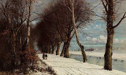 安德斯·安德森·伦德比（Anders Andersen Lundby）的《冬季风景与行走的人》