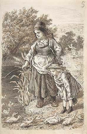 Lorenz Frølich的《鸭塘边的女人和孩子》
