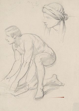 “乔泽夫·辛姆勒（Józef Simmler）的《纠缠》（Entombent）画作中，亚利马西亚的约瑟夫（Joseph of Arimathea）头巾上的裸体素描和头部研究
