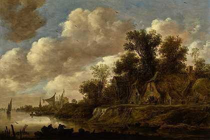 扬·范·戈恩（Jan van Goyen）的《河流风景，农舍和高岸上的鸽子棚》