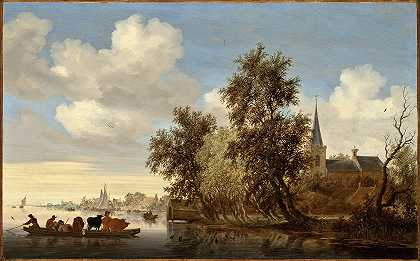 萨洛蒙·范·鲁伊斯代尔（Salomon van Ruysdael）的《河流风景与渡轮》（River Landscape with a Ferry）