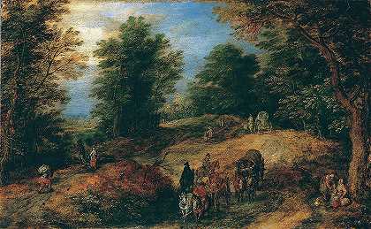 《森林小径上的风景与旅行者》，作者：Jan Brueghel The Elder