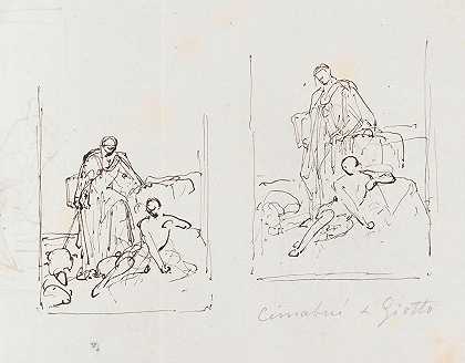尼凯斯·德·凯瑟的《西安布和乔托·迪·邦东在沙子里画羊的两项研究》
