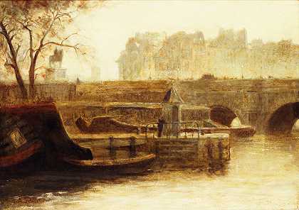 “Le Pont-neuf和Island de la Cité，从Angèle Delasall的Conti码头看