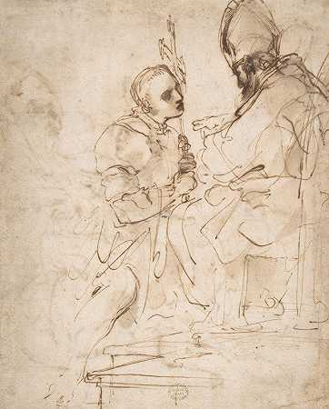 Guercino的《青年跪在牧师面前》