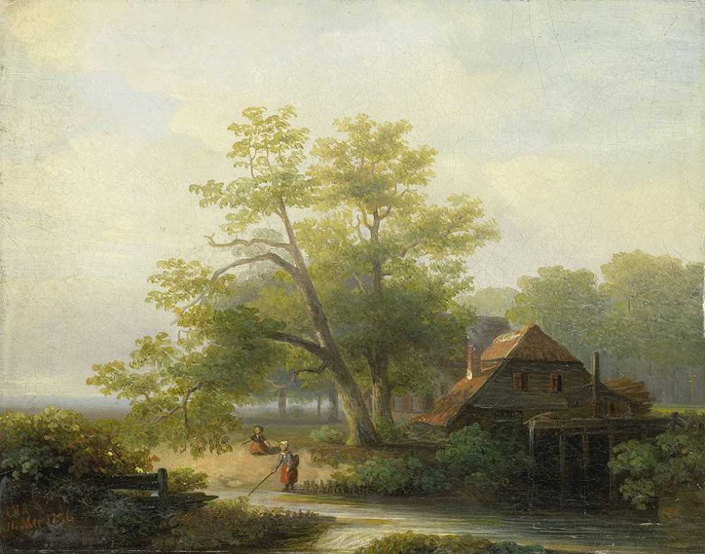 Lodewijk Hendrik Arends的《木林风景中的水草》