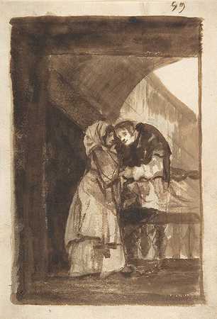 弗朗西斯科·德·戈亚（Francisco de Goya）的《一个女人在一个有顶棚的拱门里与一位牧师交谈》