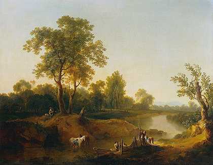马丁·冯·莫利托的《河流风景中的骑士和渔夫》