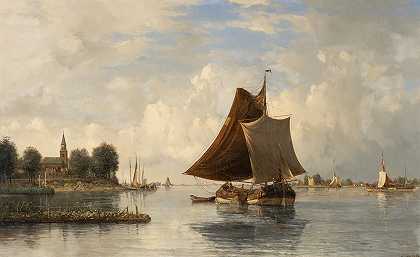 多德雷赫特的弗朗索瓦·卡勒布尔（Francois Carlebur）的《荷兰河流风景与帆船》