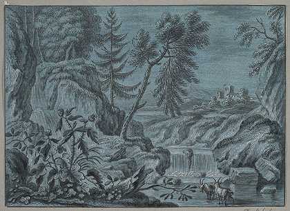费迪南德·科贝尔《瀑布与山羊的南方风景》