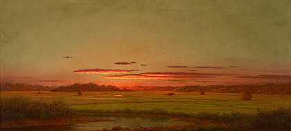 马丁·约翰逊·海德的《日落，远方的干草》