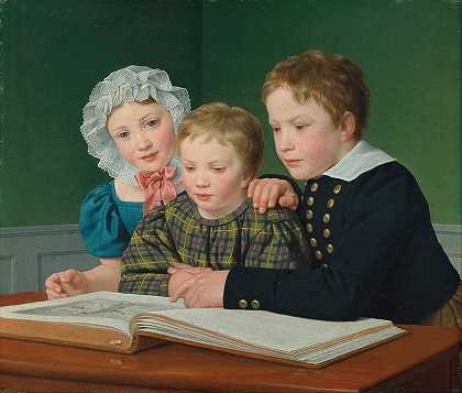 “C.F.霍尔姆的孩子们的肖像。亚当·维勒姆、波琳·弗雷德里克和约翰·克尔·朱利叶斯，克里斯托弗·威廉·埃克尔斯伯格著