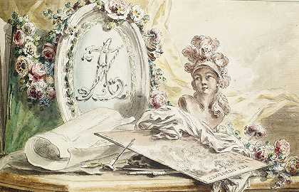 皮埃尔·菲利普·乔法德（Pierre Philippe Choffard）的《阿德里安·津格饰花会徽，密涅瓦胸像》