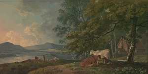 乔治·巴雷特的《清晨：风景与牛》