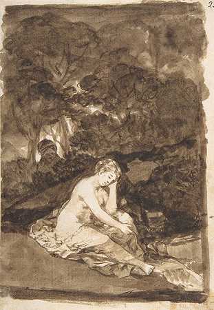 弗朗西斯科·德·戈亚（Francisco de Goya）的《一个半裸的女人坐在溪边》