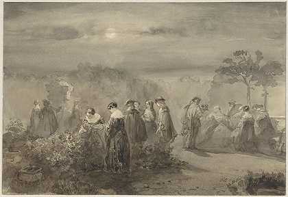 查尔斯·罗克森（Charles Rochussen）的《月光庭院里的女士们和先生们的社会》