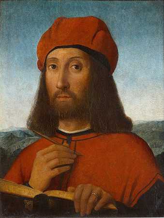 安东尼奥·德·萨利巴（Antonio De Saliba）的《戴红色贝雷帽的人的肖像和书》