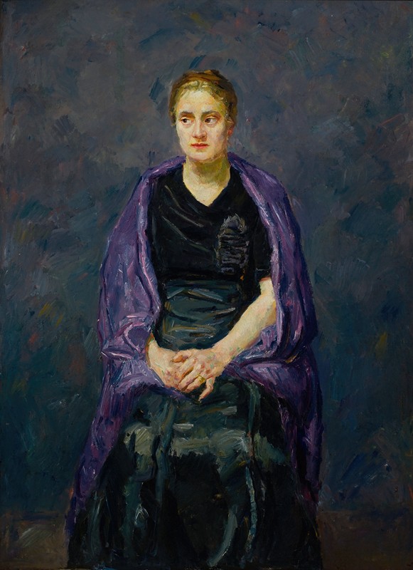 马克斯·贝克曼《戴紫色披肩的貂皮肖像》