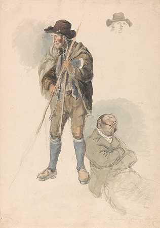 “人物研究一个农场工人，塞缪尔先生，绘画大师躺着打瞌睡，罗伯特·希尔斯的一个戴帽子的人的略图