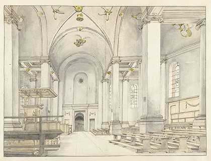 Pieter Jansz Saenredam的《哈勒姆尼乌韦·凯克中堂视图，向西看》