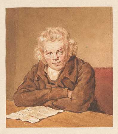 彼得·克里斯托弗·旺德的《卢伦斯·范·谢克的肖像，坐着读塔夫》