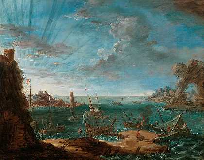 洛多维科·马蒂奥利（Lodovico Mattioli）的《海岸风景与船只和人物》