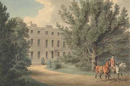 塞缪尔·霍伊特的《骑手牵着第二匹马，离开乡村别墅的场地》
