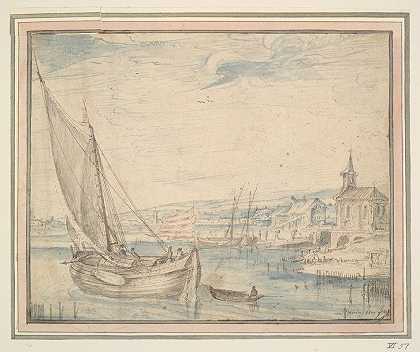 《村庄附近的船只》，作者：Cornelis Claesz.van Wieringen