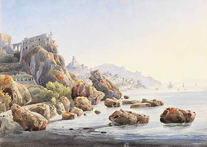 约翰·雅科布·沃尔芬斯伯格的《阿马尔菲附近的岩石海岸》