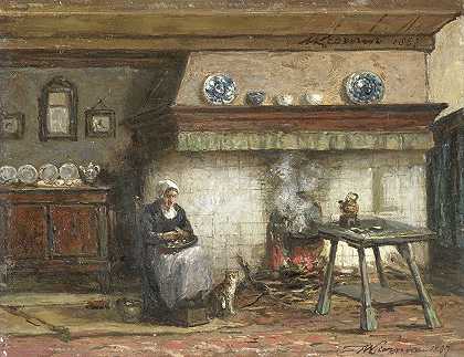 威廉·阿德里安·亚历山大·利尔努尔（Willem Adrian Alexander Liernur）的《舍弗宁根小屋的内部》