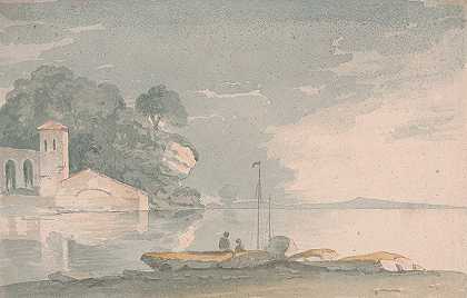 约翰·巴弗斯托克·奈特的《湖岸上的船和人物》