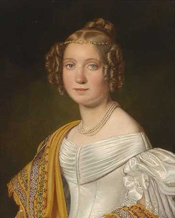 约瑟夫·伯恩哈特（Joseph Bernhardt）的《一位穿着白色连衣裙的年轻女士的肖像》
