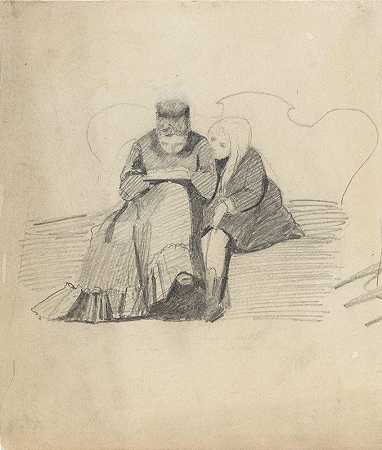 克里斯蒂安·克罗格的《坐着的女人和小女孩》