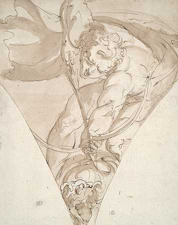 卢卡·坎比亚索（Luca Cambiaso）在热那亚安东尼奥·多利亚宫（Palazzo della Prefettura）的《阿波罗杀死巨蟒》（Apollo Killing the Python）中研究拱肩