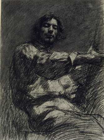 古斯塔夫·库尔贝（Gustave Courbet）的《坐着学习的年轻人》自画像