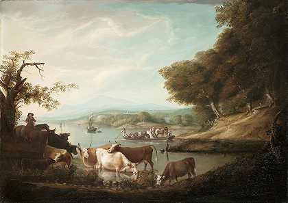 阿尔凡·费舍尔的《一个平静的浇水场所》，广阔而无边无际的牛群场景