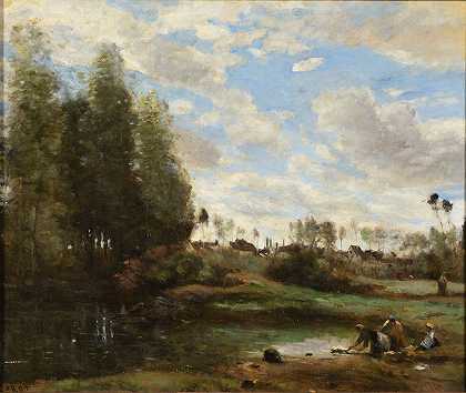 “Water边缘的洗衣机，作者：Jean-Baptiste-Camille Corot