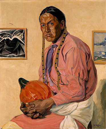 沃尔特·乌弗（Walter Ufer）的《一个拿着南瓜的男人的肖像》