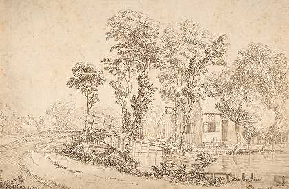 阿尔伯特·梅耶林（Albert Meyeringh）的《河上桥附近的房子风景》