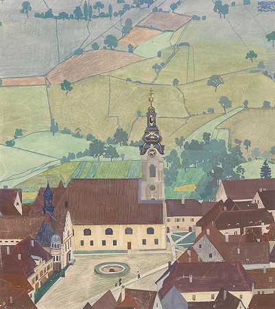 赫伯特·冯·雷尔·哈尼施的《教堂广场和田野》