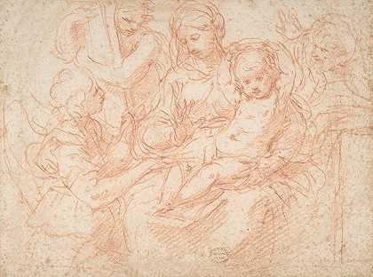 西蒙·坎塔里尼的《圣洁的家庭，天使象征着激情》